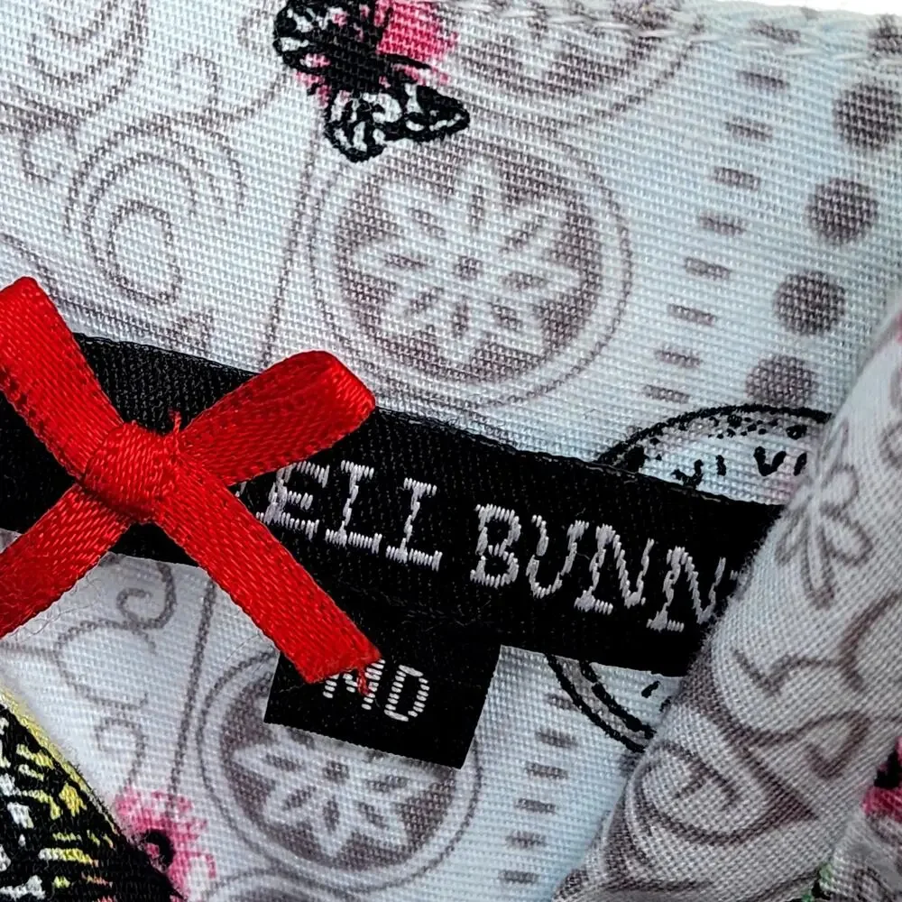 Hell Bunny Elaine White Skeleton Floral Mix Print Basque Waist Mini Dress Size M